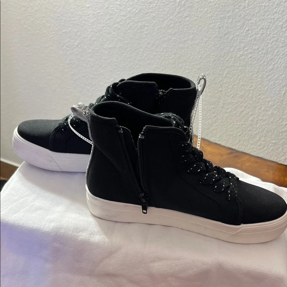 GB Girls Black High-Top Sneakers with Colorful Patches